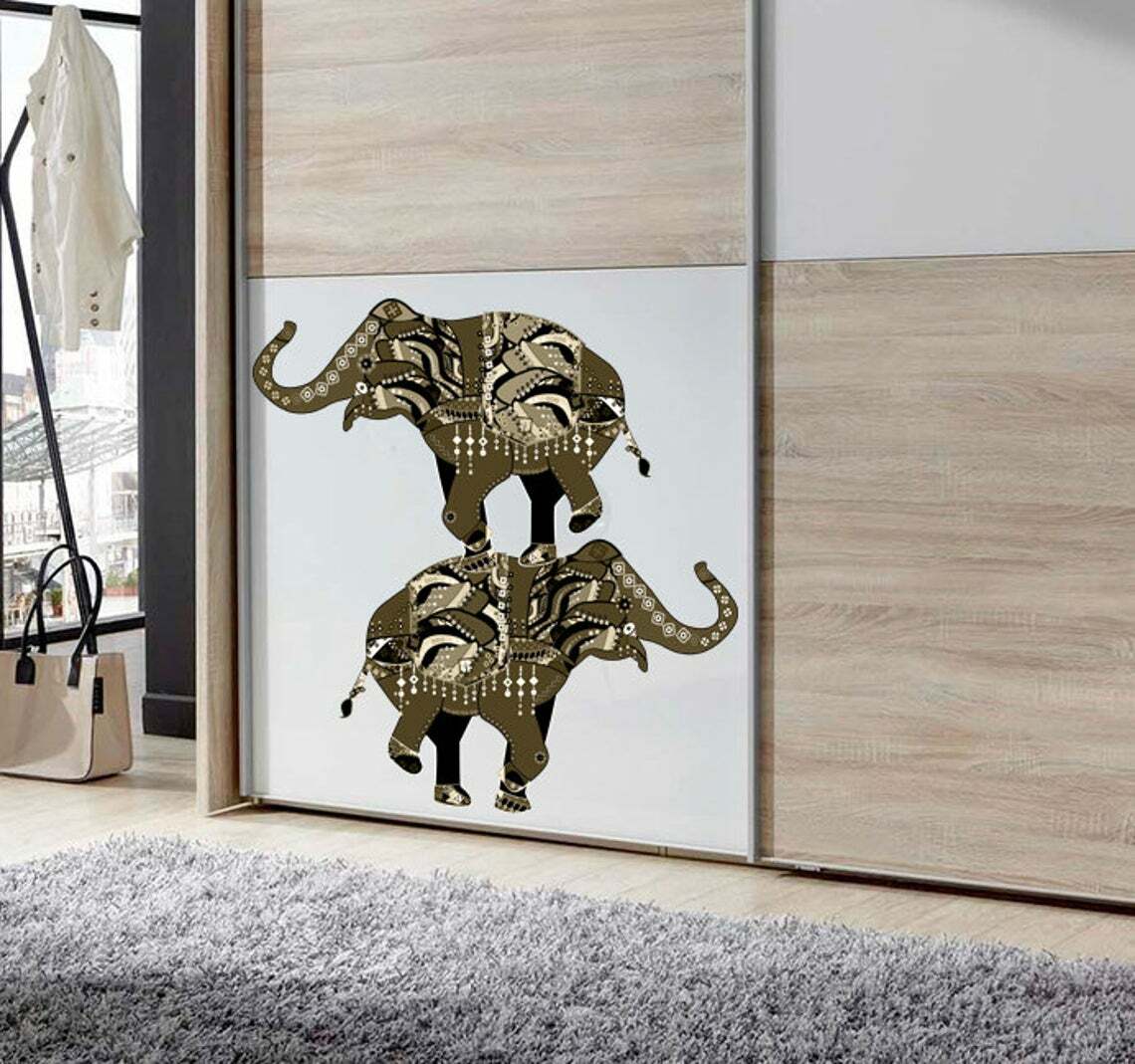 Boho Elephant Wall Decals, Animal Wall Sticker, Indian style Wall Mural, Bohemia