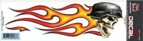 NEW LETHAL THREAT FLAME BIKER SKULL RIGHT SIDE DECAL STICKER 3"x10" LT00586