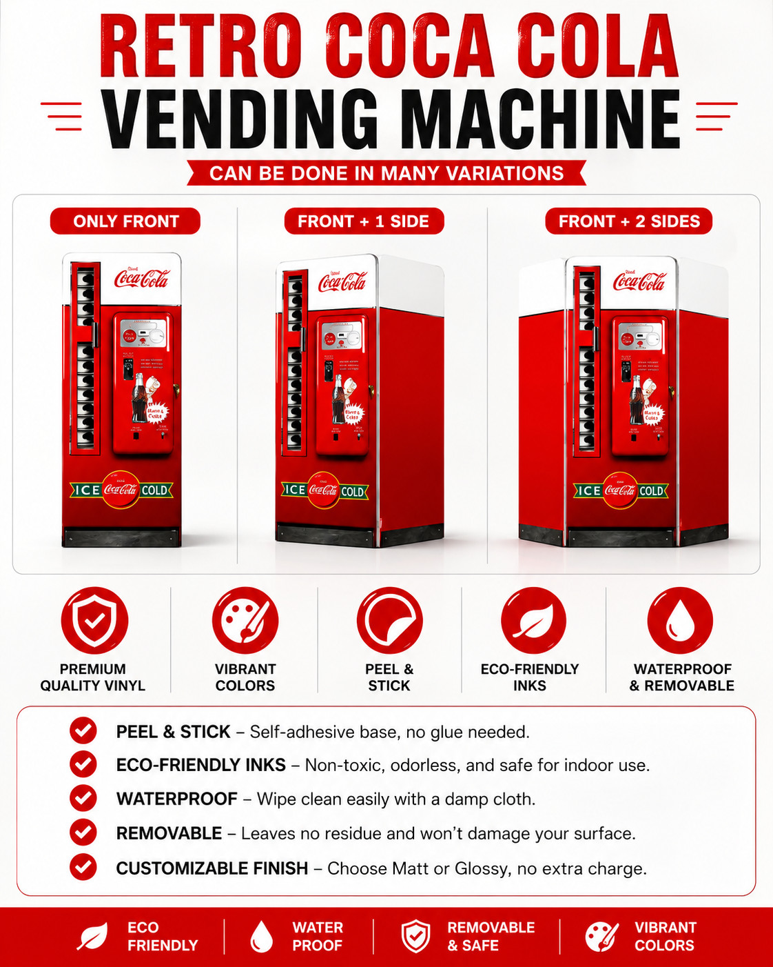 Retro Coca-Cola Vending Machine Refrigerator Wrap Decal for Side-by-Side Fridges