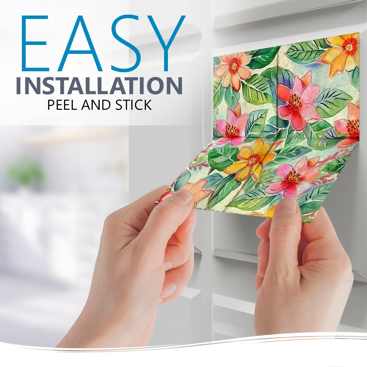 Peel Snd Stick Tile Stickers 24 Unit Pack Multicolor Floral