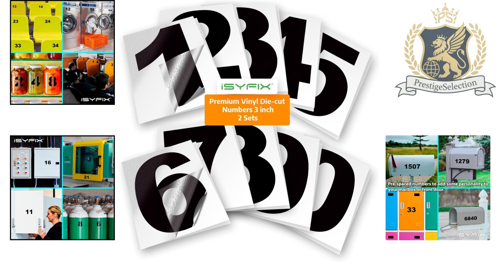 Elegant Black Vinyl Numbers Stickers – 3 Inch Self-Adhesive Decals Set