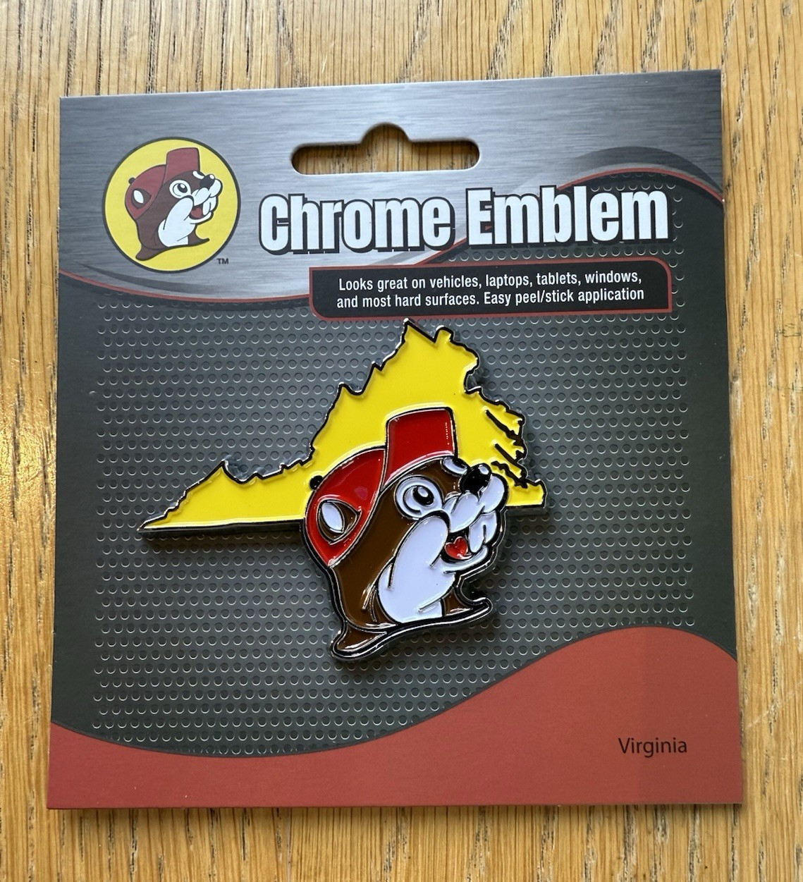 Buc-ee's Adhesive Chrome Emblem- Virginia Shape- For Vehicles Laptops 1.5 x 3 in
