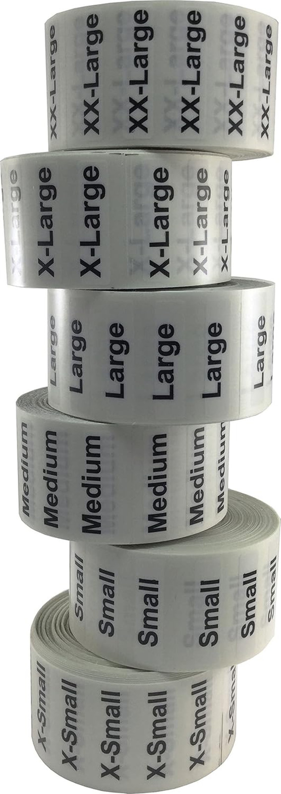 XS-XXL Clothing Labels – Clear Size Strip Stickers with Black Text, 1.25 X 5 Inc