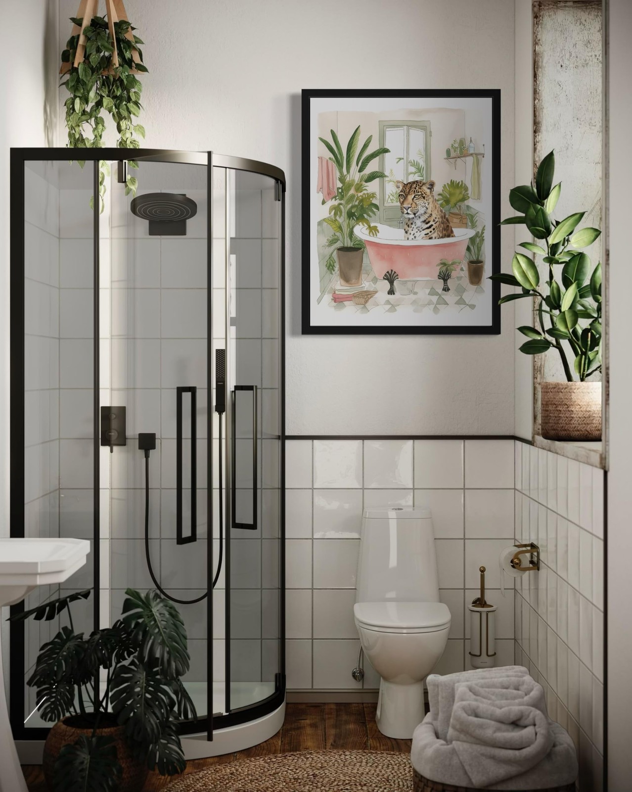 Leopard 1 Wall Art Poster Print, Animal Bathtub Pictures Restroom Wall Art Pa…