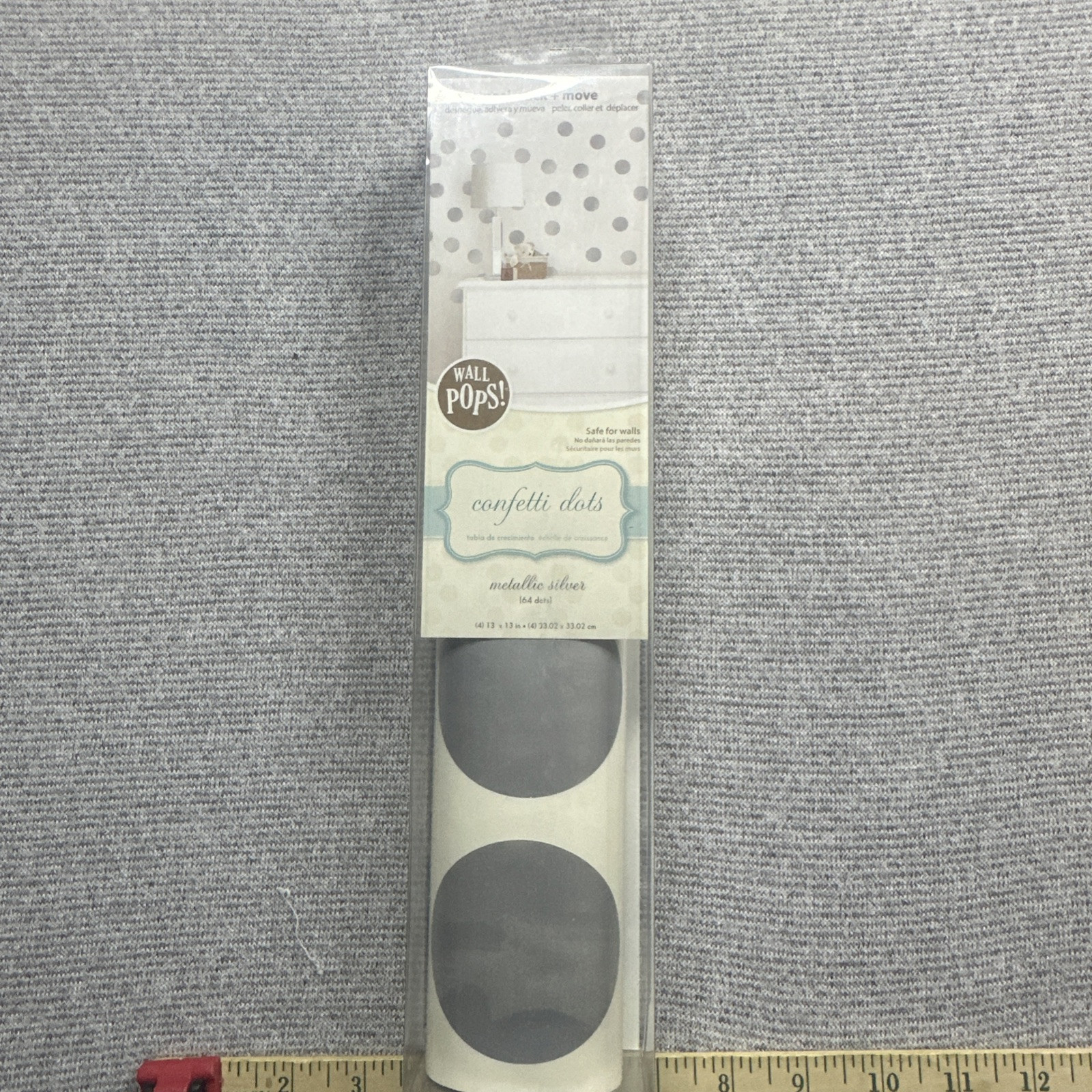 Wall Pops Metallic Silver Confetti Dots Peel, Stick + Move. 64 Dots