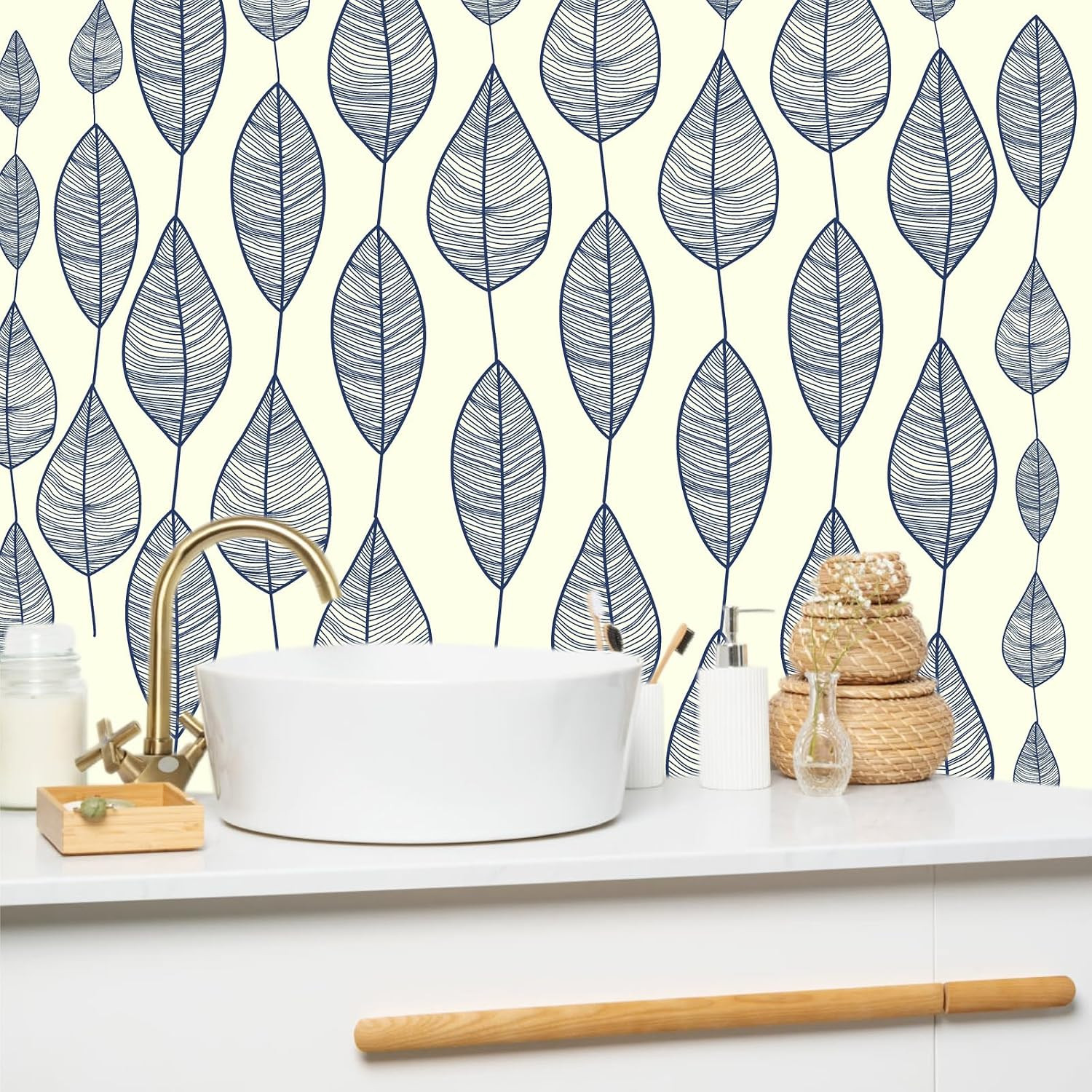Stripy Leaf Wall Stickers Botanical Leaf Sticker Modern Blue Leaves Decals | Pla