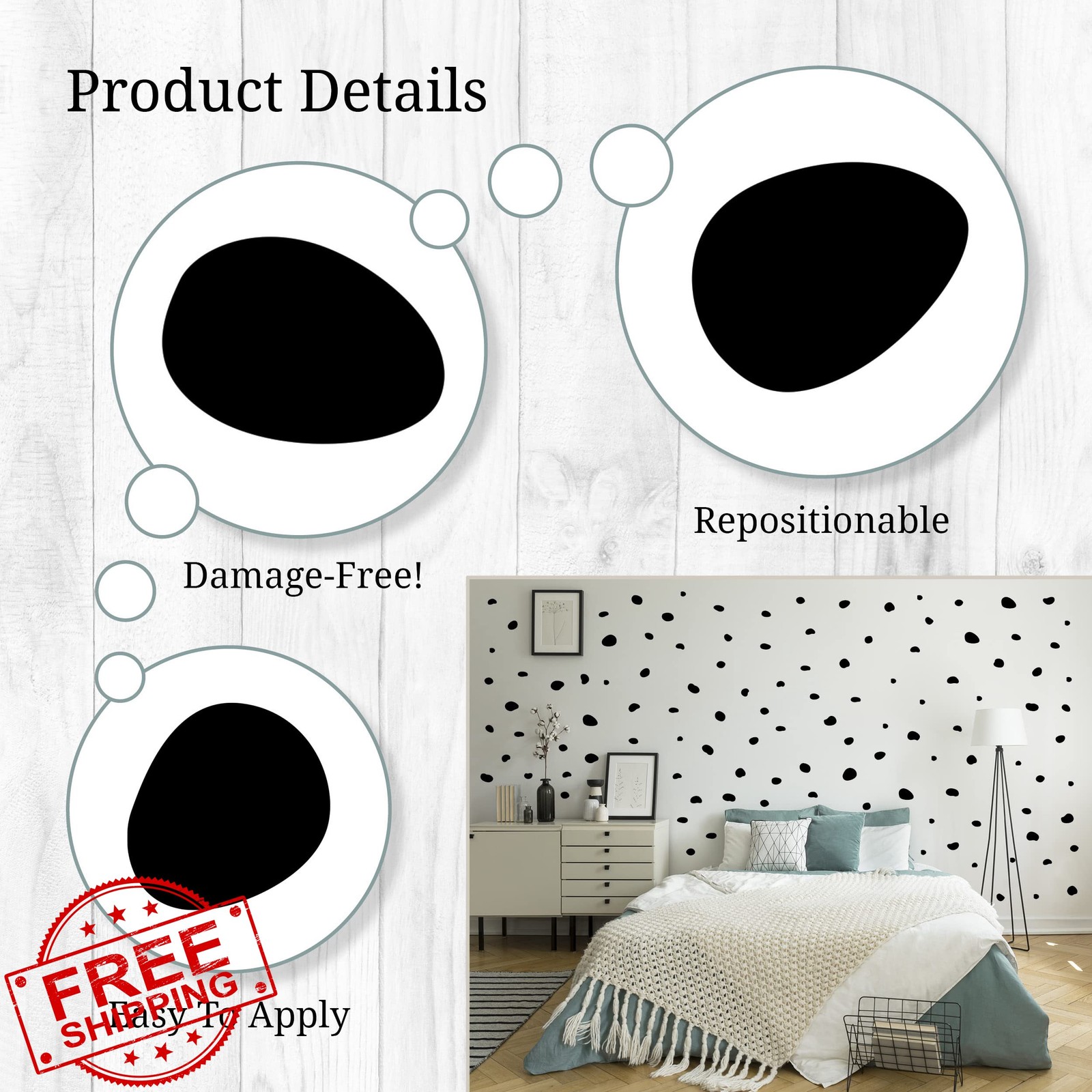 WALL PALZ Black Dots 216pc wall decals