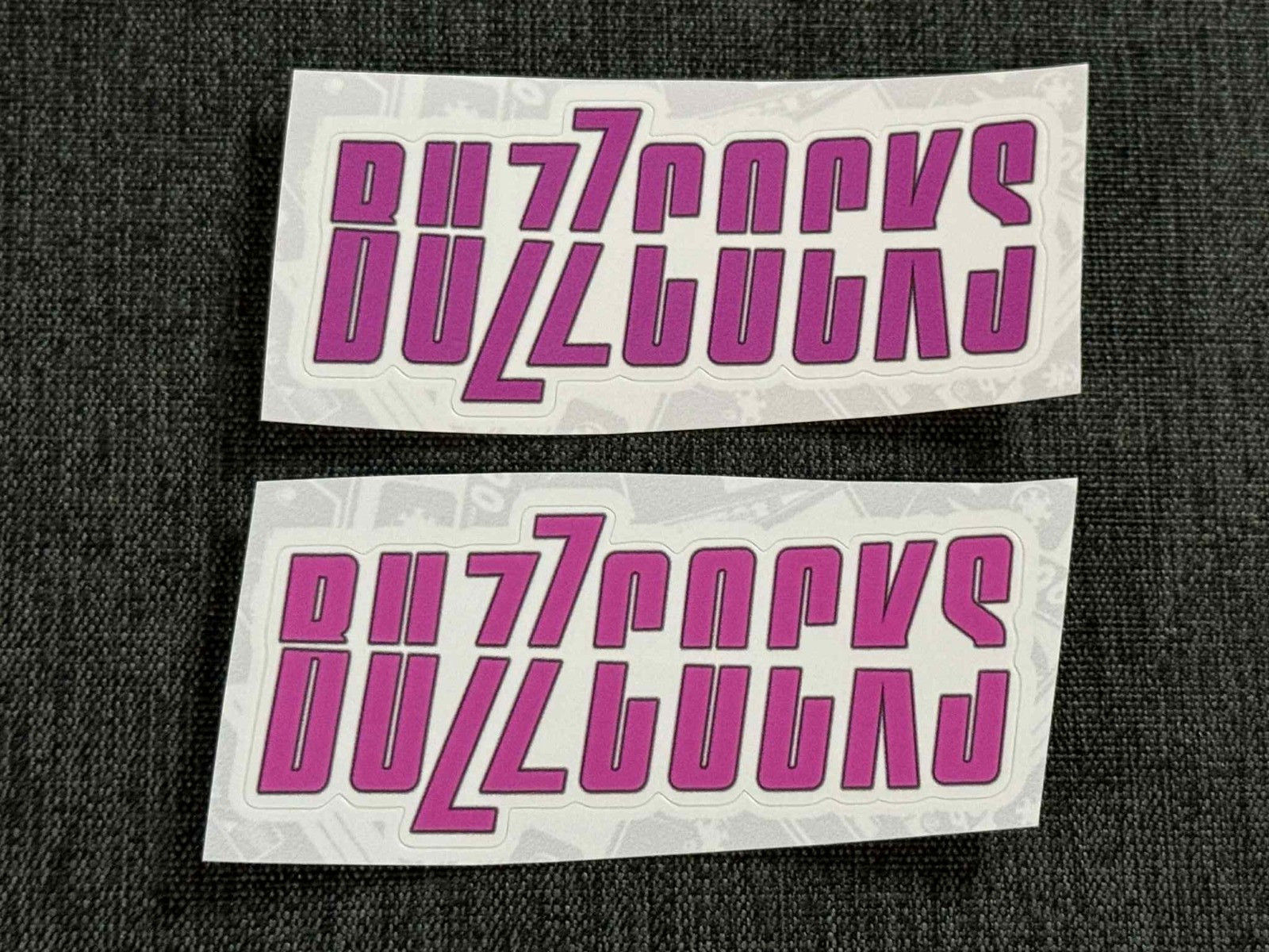 Lot (2) BUZZCOCKS 1 3/8" x 3 1/4" Pink White Band Logo Stickers FAST! FREE SHIP!