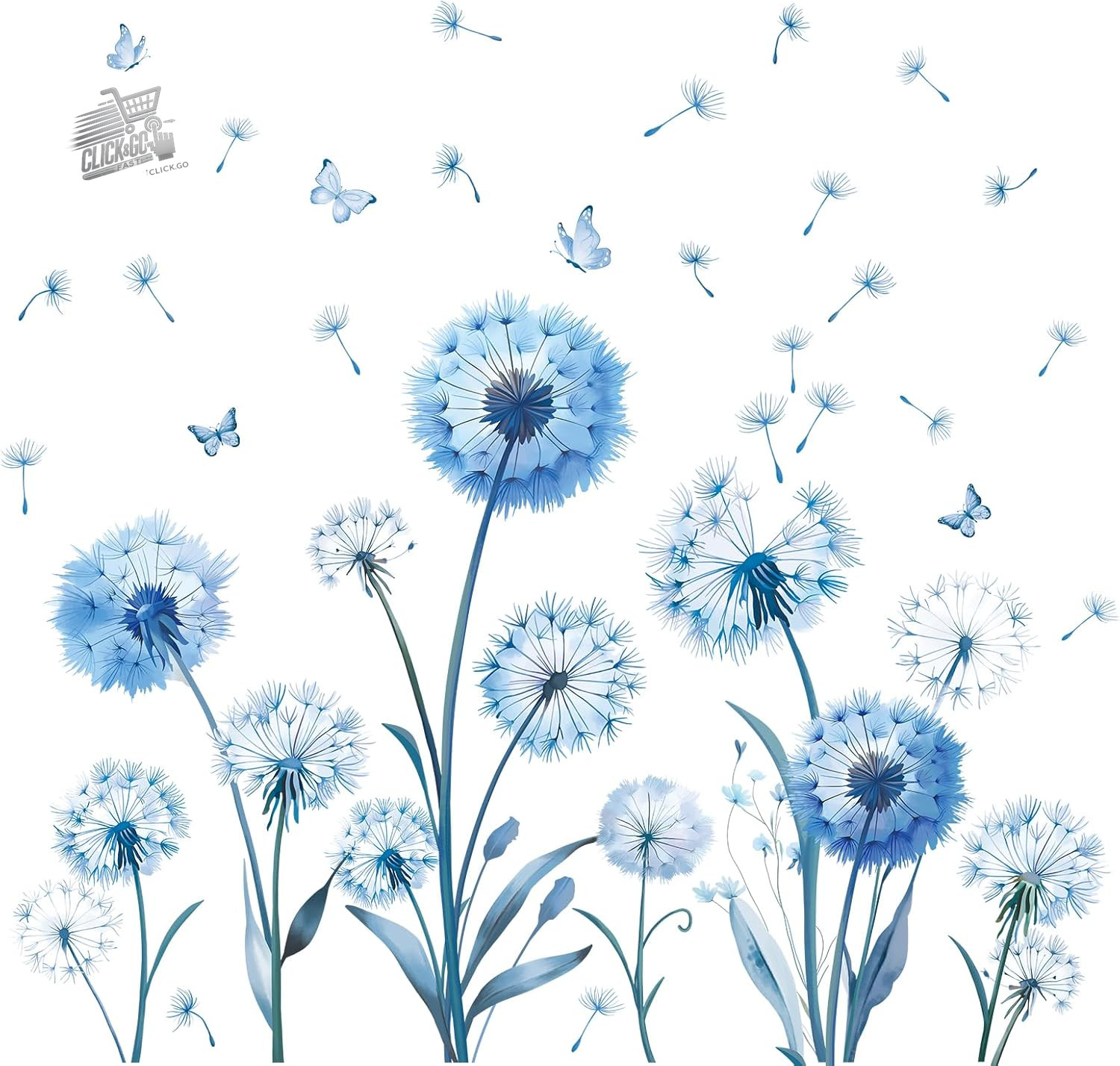 Butterflies Blue Dandelion Shower Head PVC Wall Stickers Bedroom Bed Living Room