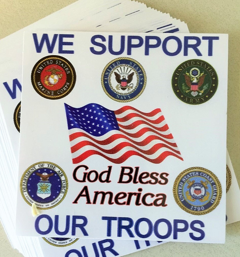 Military Branch support all. 4"X 4" vinyl. NEW. $4.65 Ships FREE