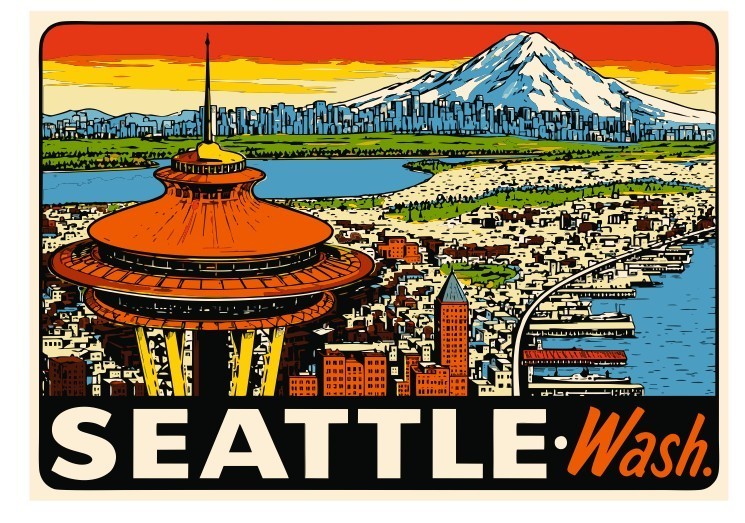 Seattle Washington Vintage Style Sticker Decal R8531