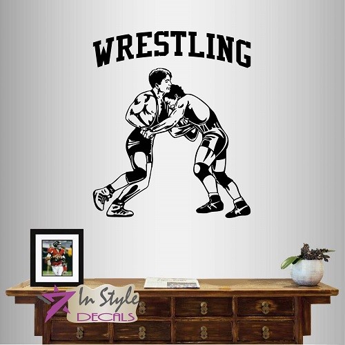 Vinyl Decal Wrestling Match Wrestlers Sportsmen Sports Gym Home Wall Decor 899