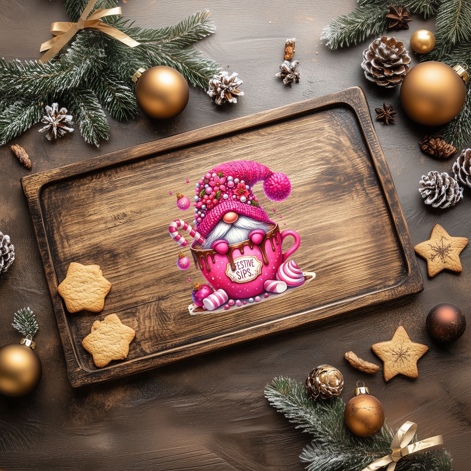 Pink Hot Cocoa Gnome UV DTF Transparent Sticker / Decal