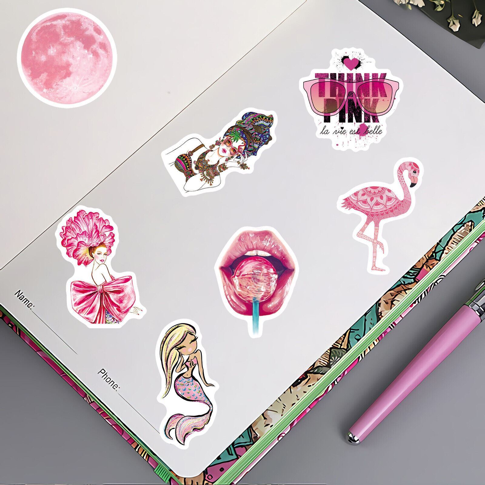FASHION VOGUE Aesthetic VINYL Stickers~Water Bottle Waterproof Pink Decals
