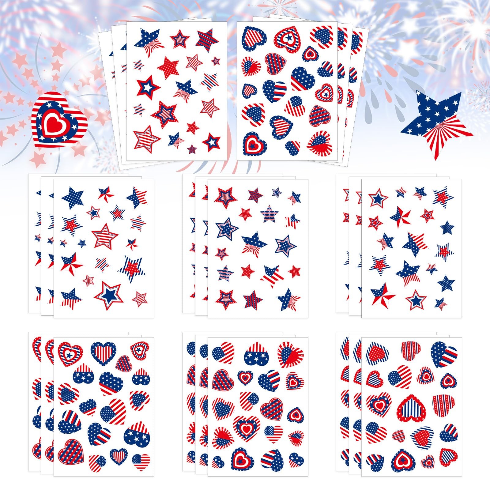 432Pcs Patriotic Stickers American Flag Print Star Heart Shaped Stickers 4th of