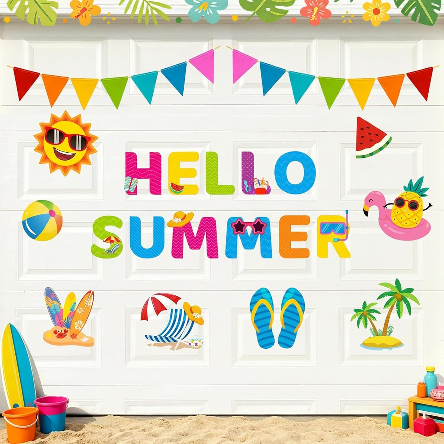 25Pcs Hello Summer Garage Decoration Magnet Stickers Watermelon Palm Tree Magnet