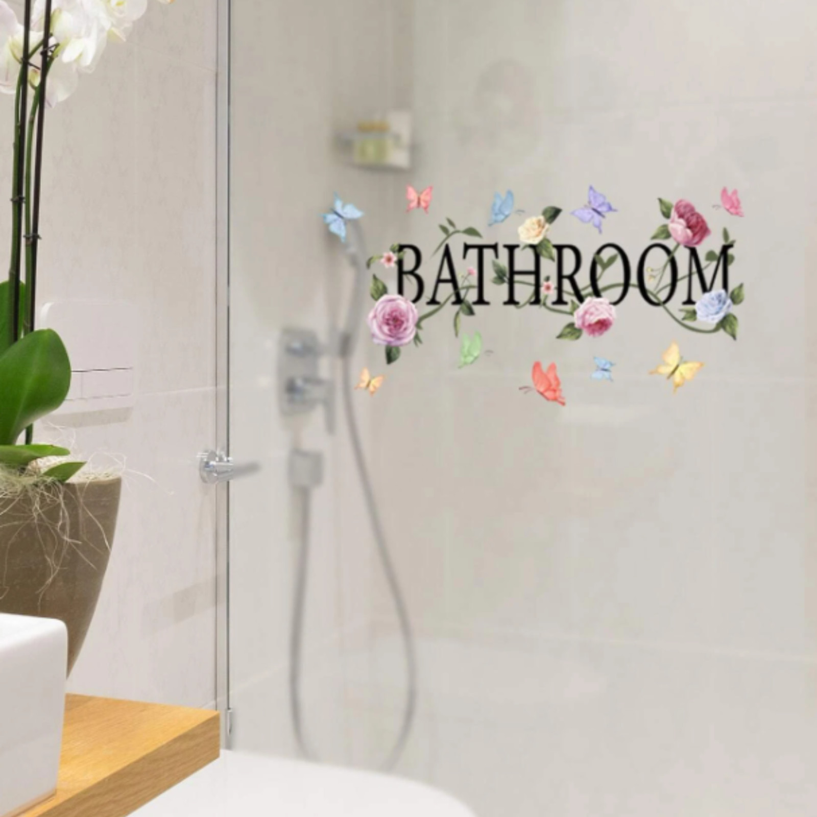 Bathroom Wall Sticker Letter Graphic PVC Waterproof Self-Adhesive Door Art Decor