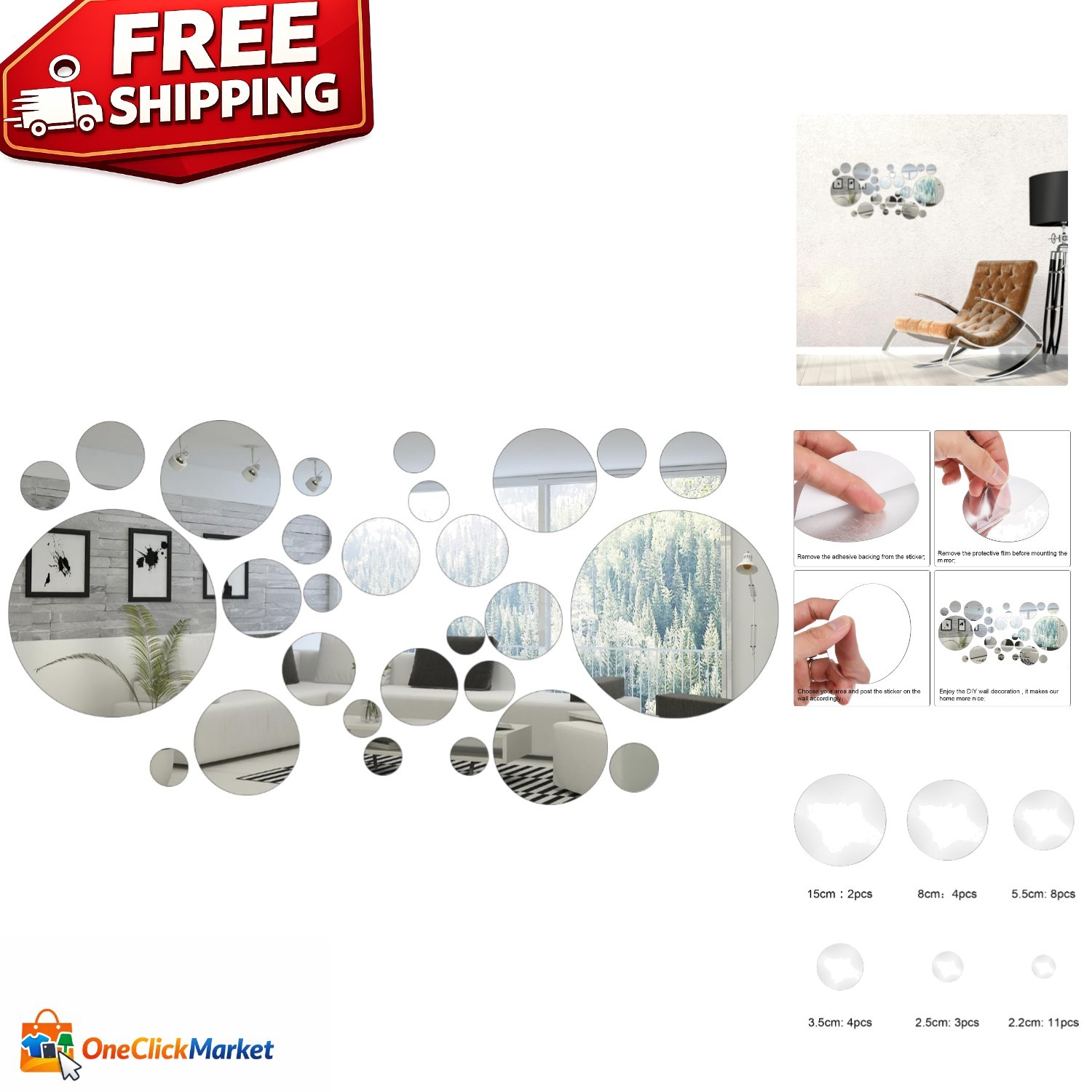 Transform Your Space with 32 Acrylic Round Mirror Wall Decals – Waterproof