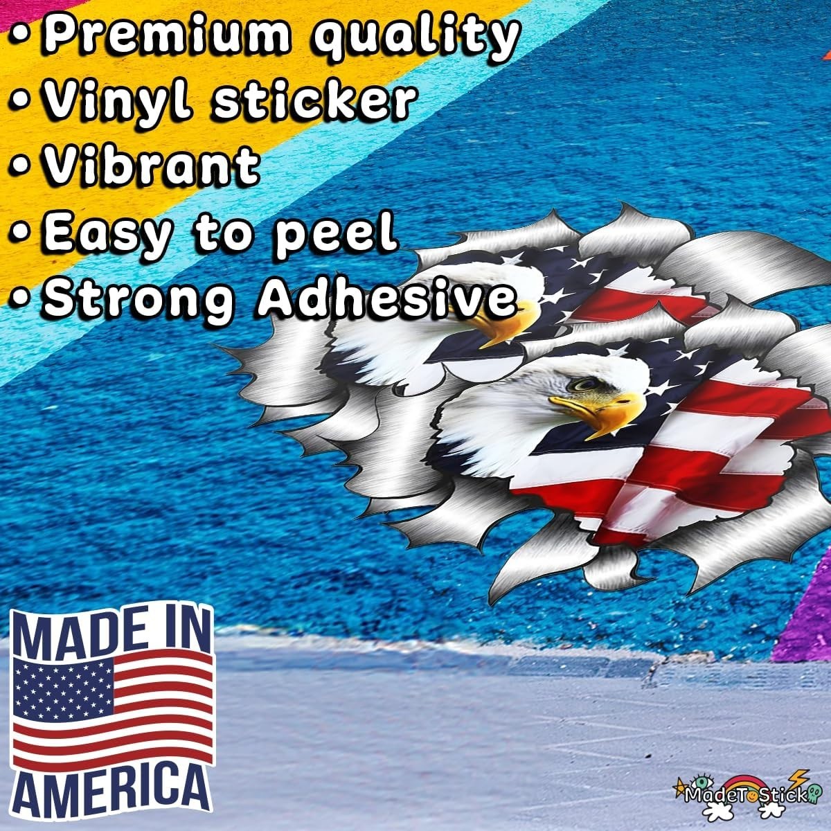 American Bald Eagle Patriotic USA Flag 2-Pack Vinyl Decal Car Sticker 5.5"x5.9"