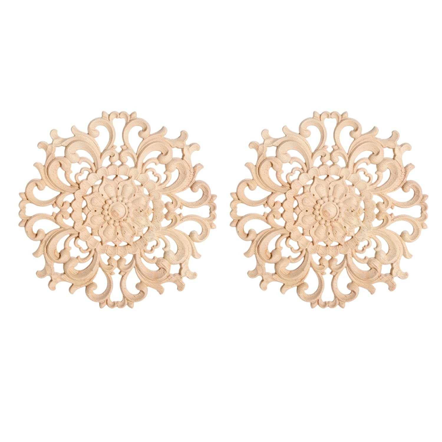 Wood Carved Appliques Decorative Onlays, Round Wood Carving Craft Decals for …