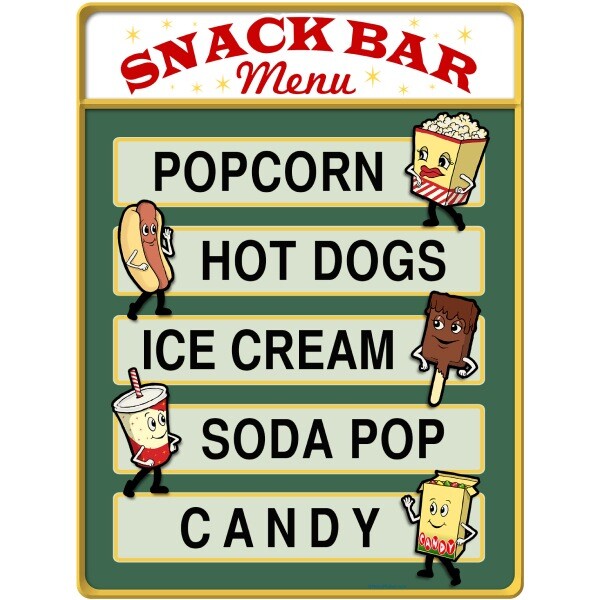 Snack Bar Menu Dancing Snacks Wall Decal Classic Movie Theater Decor