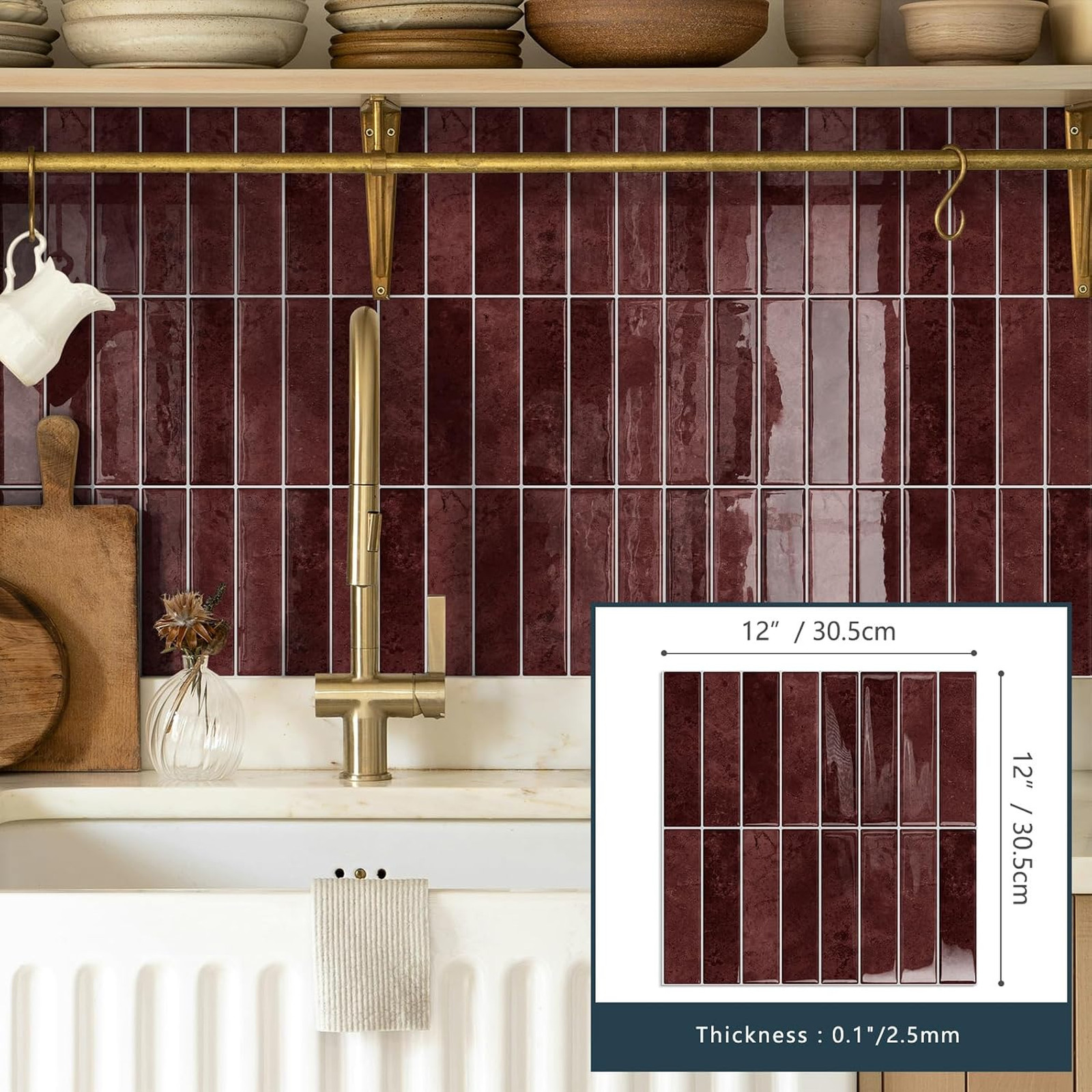 Wall Tile Stickers Vinyl Backsplash Set 12 Inch Thick Peel and Stick for Kitchen