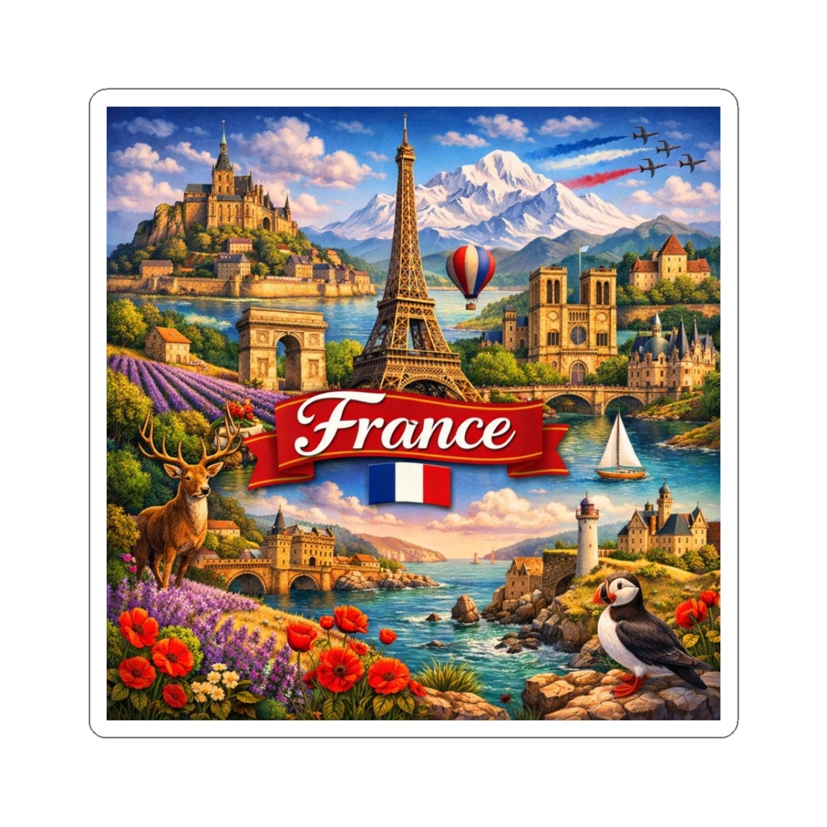 France Sticker | Eiffel Tower, Mont Saint-Michel, Lavender, Travel Souvenir