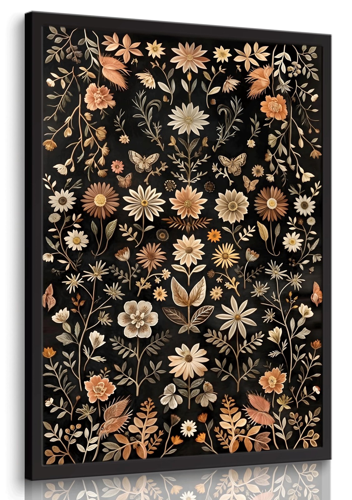 Vintage Dark Floral Wall Art Moody Flowers Wall Decor Black Wildflower Canvas…