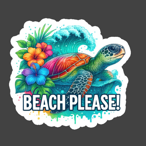 Turtle Sticker Vinyl Decal Beach Please Funny Summer Ocean Vibes