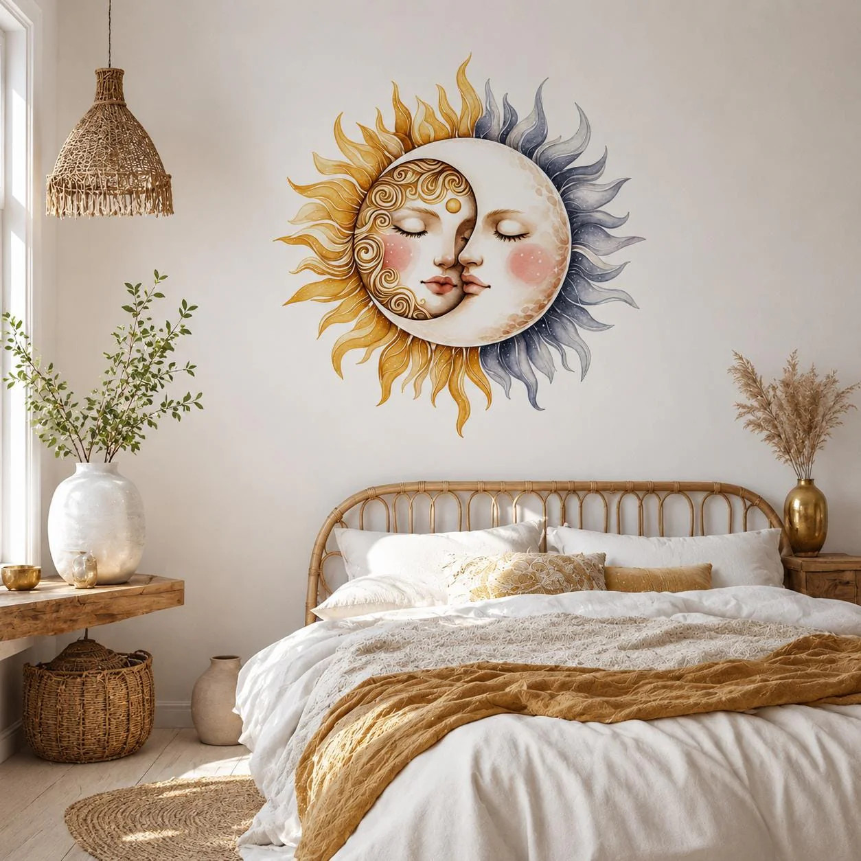 Sun and Moon Wall Vinyl Decal | Celestial Face Sticker