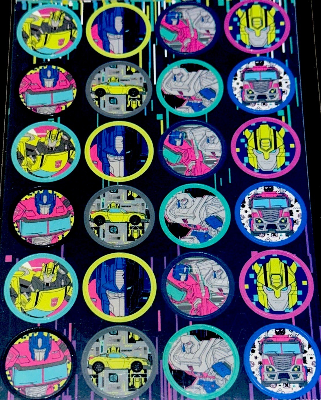 TRANSFORMERS 24 STICKERS✨💚🚙🩷🚚🩶🏎️💙✨6” X 4”✨SUPER COOL✨CUTE✨AWESOME✨⭐️💫