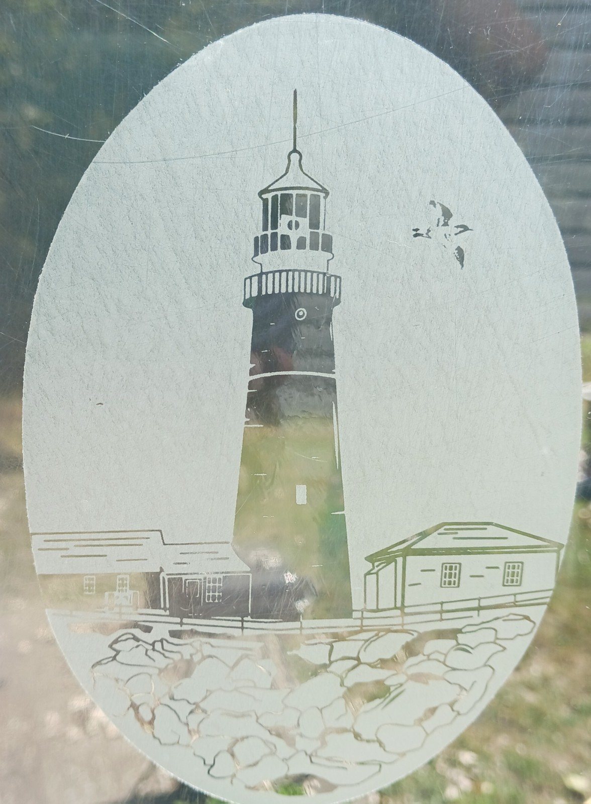 Portland Lighthouse Window Decal 20"x30" OVAL Etched Look Cling Removable 6
