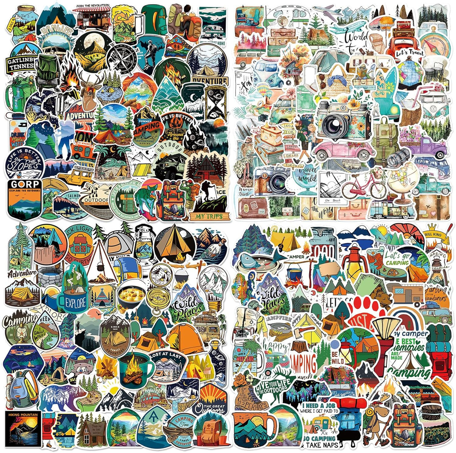 200 Pcs Outdoor Adventure Stickers Camping Hiking Laptop Water Bottle Stickers