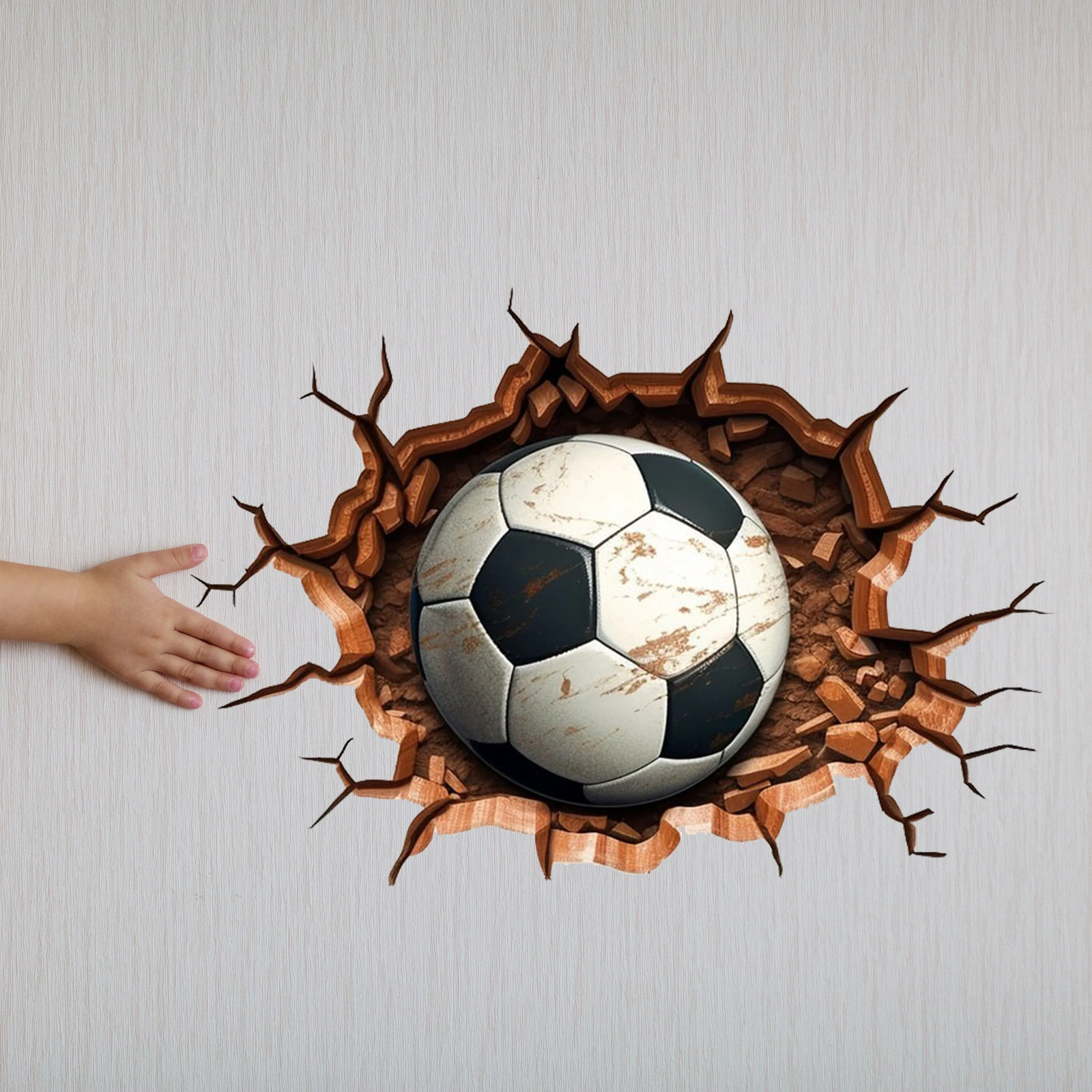 3D Football Wall Decal – Boys Room Breakthrough Sticker – Sporty Soccer Art –
