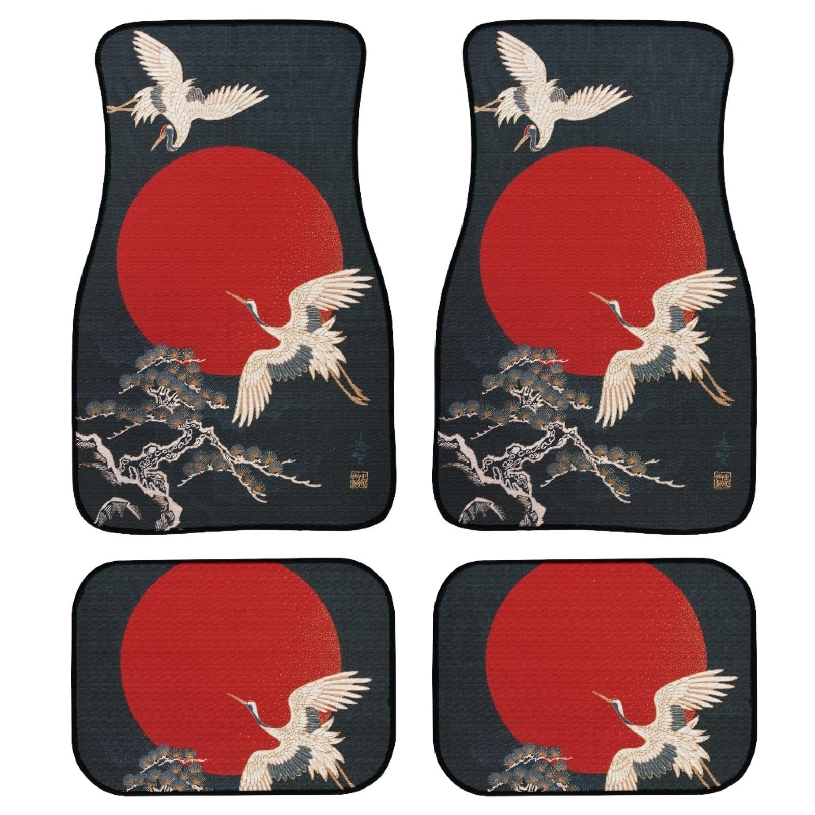 Japanese Crane Art Print Car Floor Mats Custom Traditional Style Bird Flying …