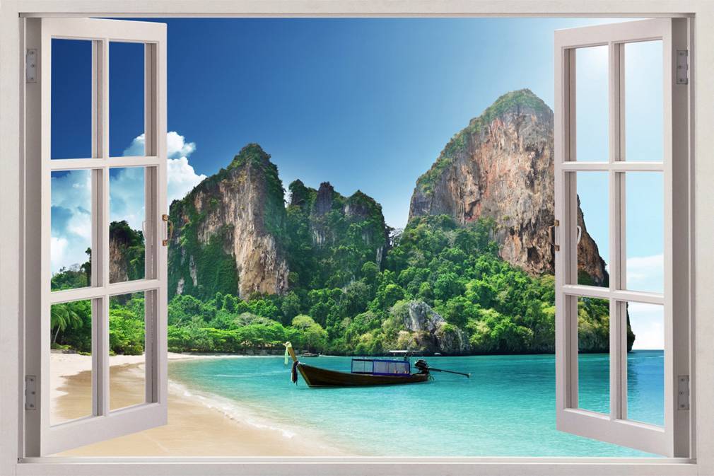 TURQUOISE BEACH 3D Window View Decal WALL STICKER Home Decor Art Mural Exotic 05