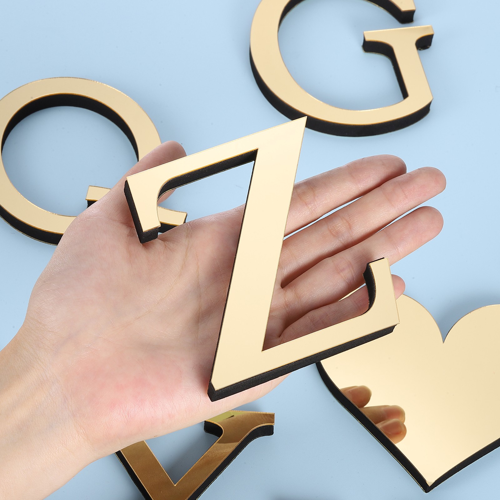 3D Acrylic Alphabet Mirror Wall Stickers Letter Z Self-Adhesive Light Gold