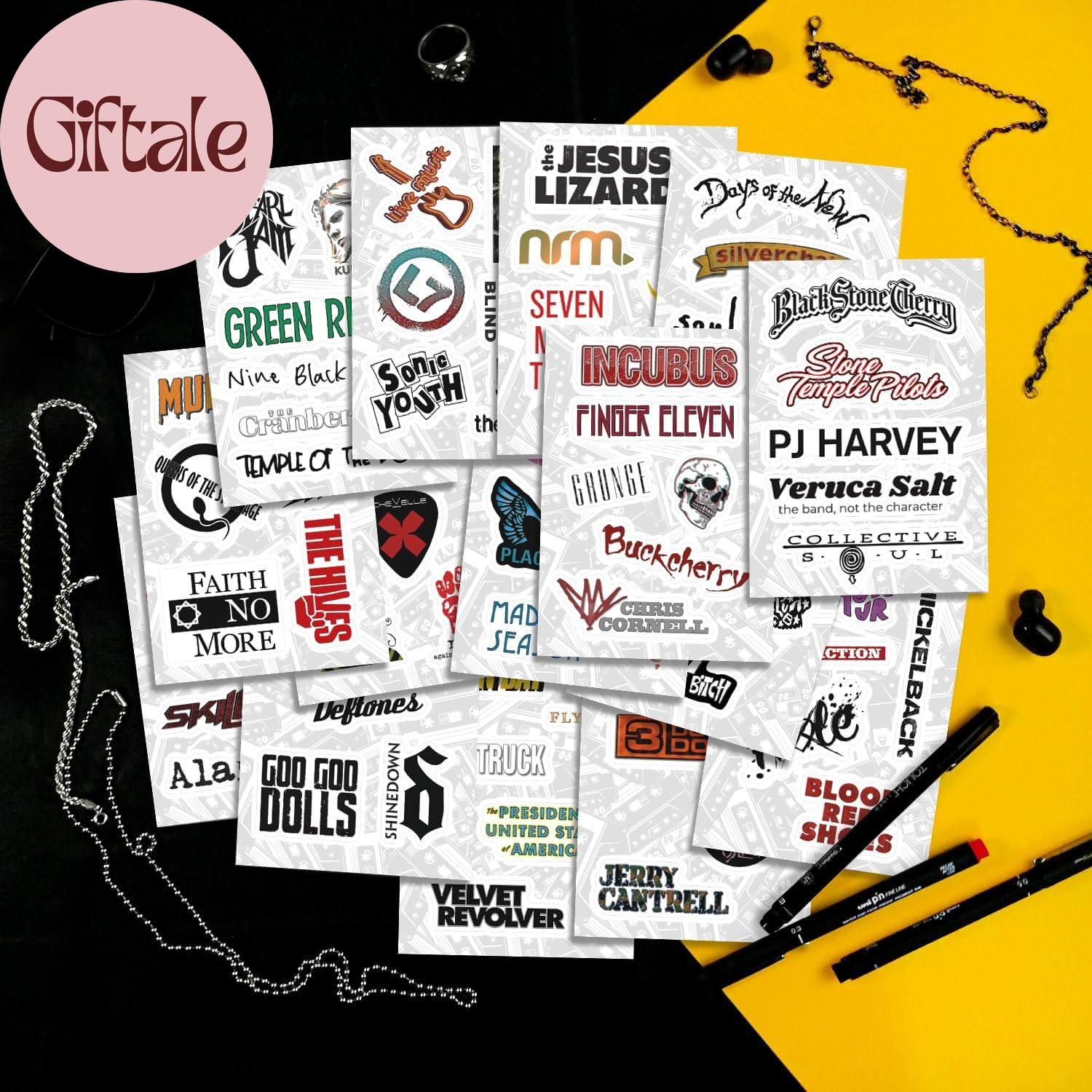 100Pcs Grunge Stickers, 90'S Grunge Music, Rock Stickers, Rock Band Decals, Musi