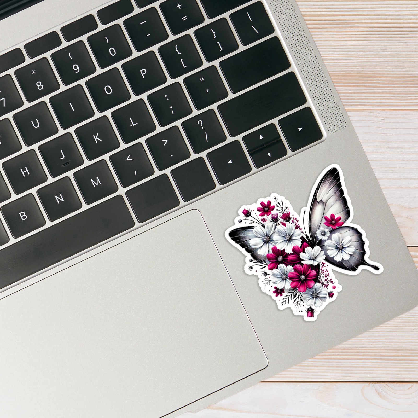 White & Pink Flower Butterfly – Vinyl Decal Sticker – Car Window Laptop – #215
