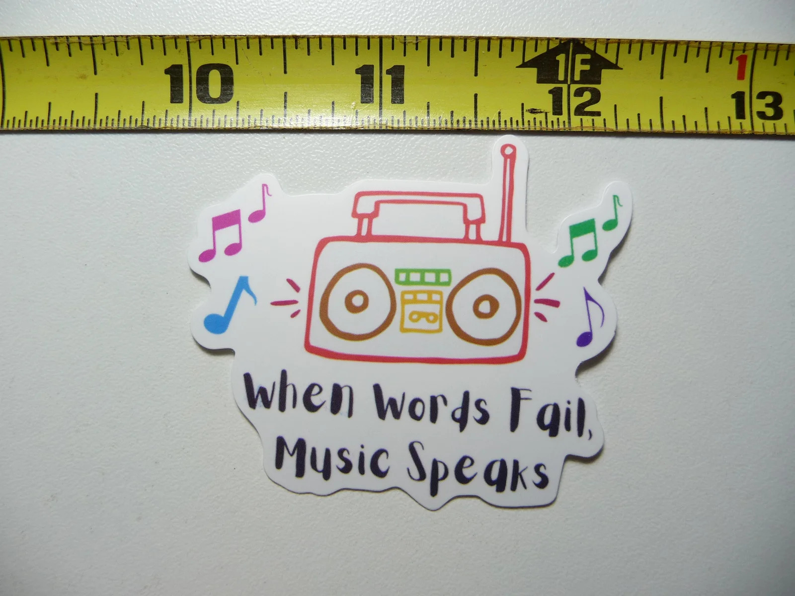 WHEN WORDS FAIL MUSIC SPEAKS BOOMBOX SMALL STICKER DECAL MUSICIAN FAN BAND SONG