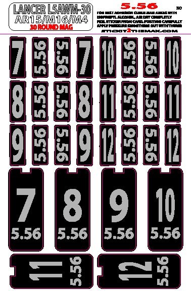 5.56 MAG STICKERS fits LANCER L5AWM 30 ROUND MAGS GREY7-12