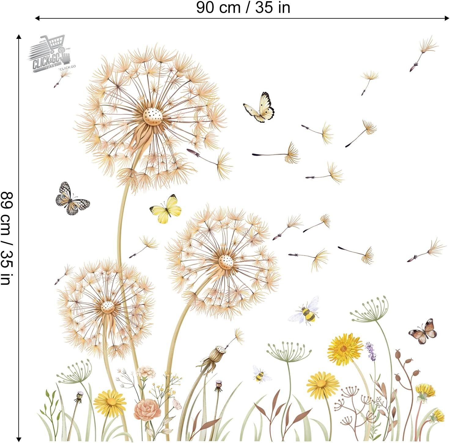 Butterflies Blue Dandelion Shower Head PVC Wall Stickers Bedroom Bed Living Room