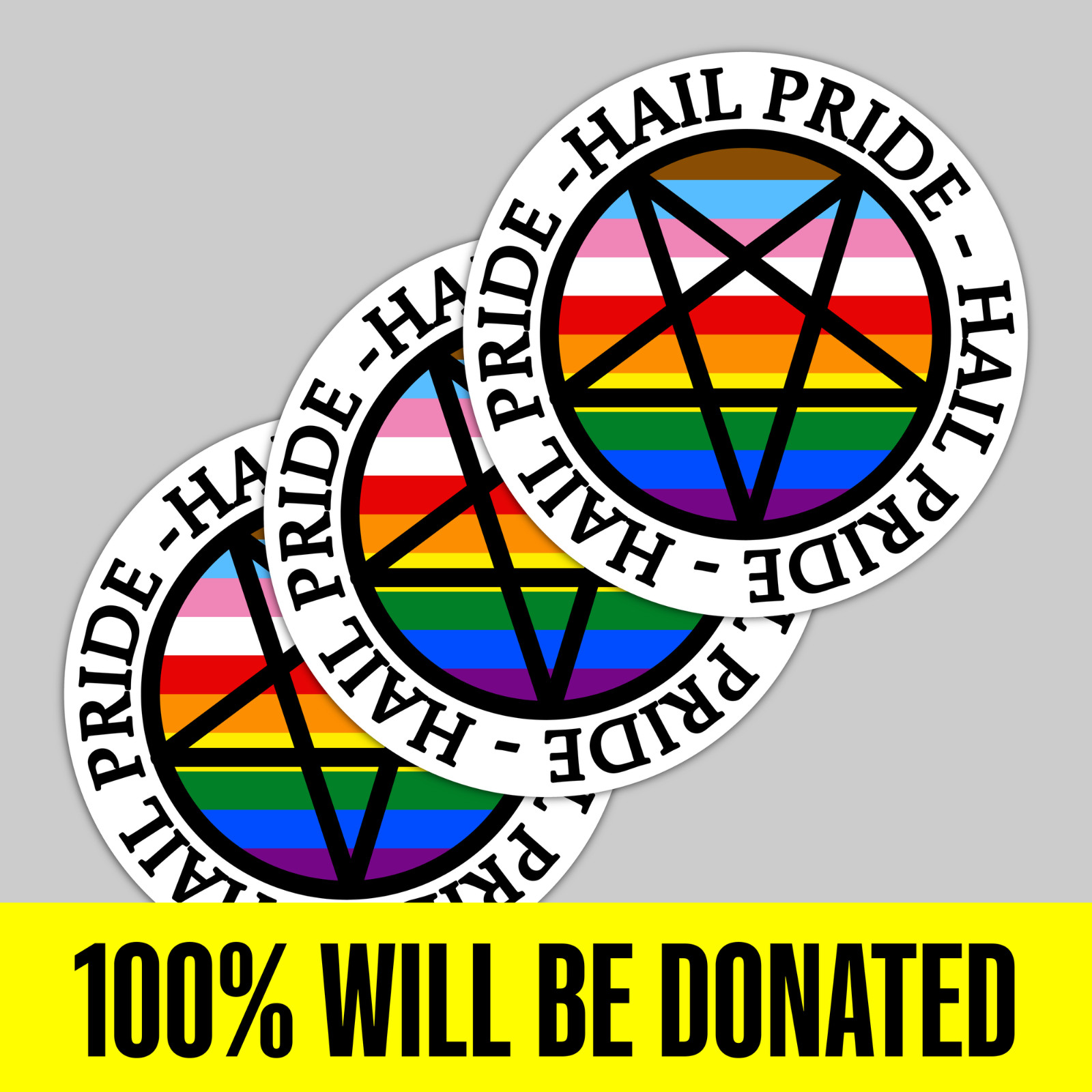 "Hail Pride!" 3 Progress Pride Satanic Sticker Pack (5 inches)