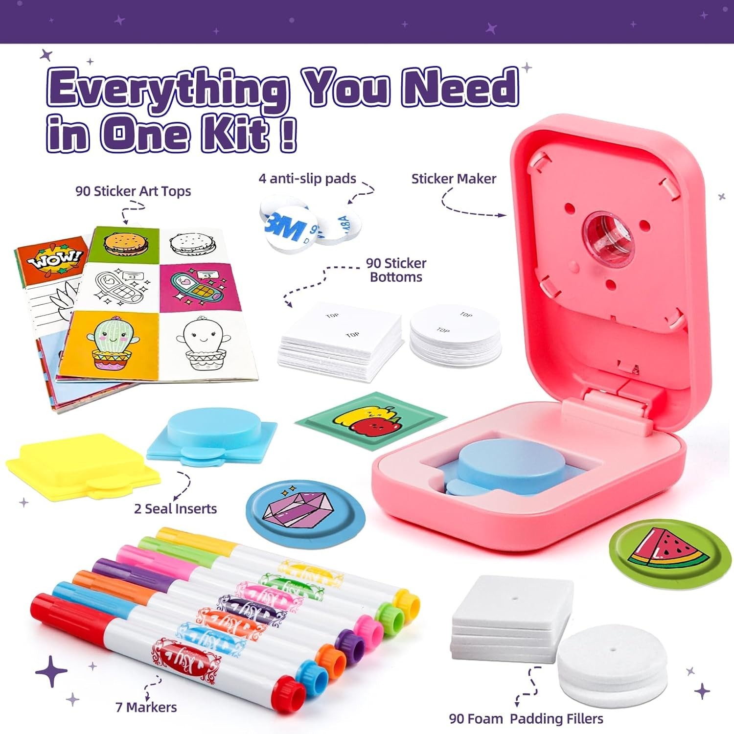 Creative Sticker Maker Kit – 90 Puffy Stickers with 7 Markers for Arts & Crafts