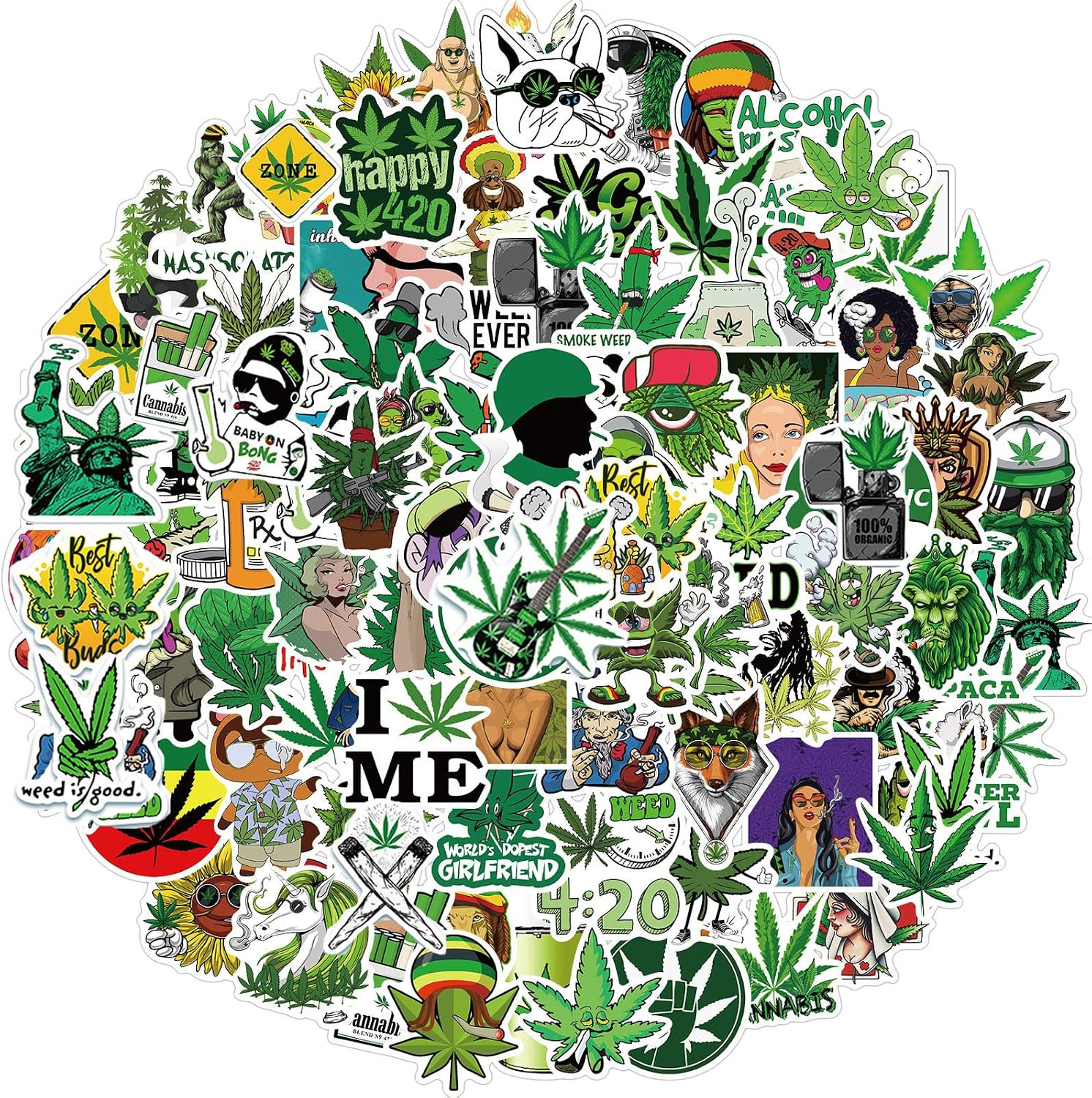 200 PCS Vinyl Waterproof Weed Stickers Aesthetic for Adults – Cool Funny DIY