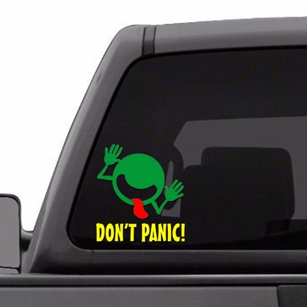 Hitchhiker's Guide to the Galaxy TWO Don't Panic Face Vinyl Decal Car Truck SUV