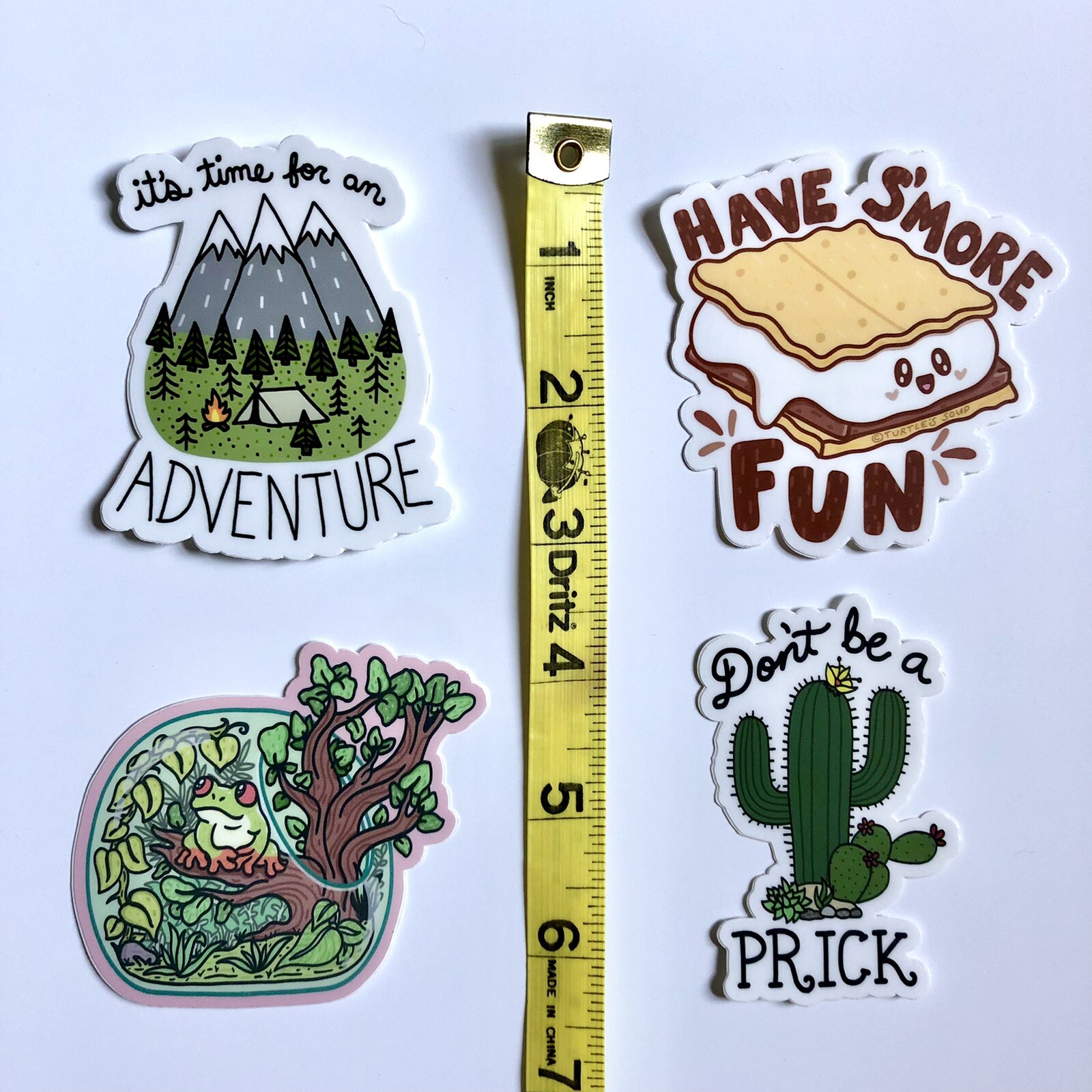 NEW! Turtle’s Soup SET OF 4 VINYL STICKERS / DECALS — 3×3” Cute Camping Theme