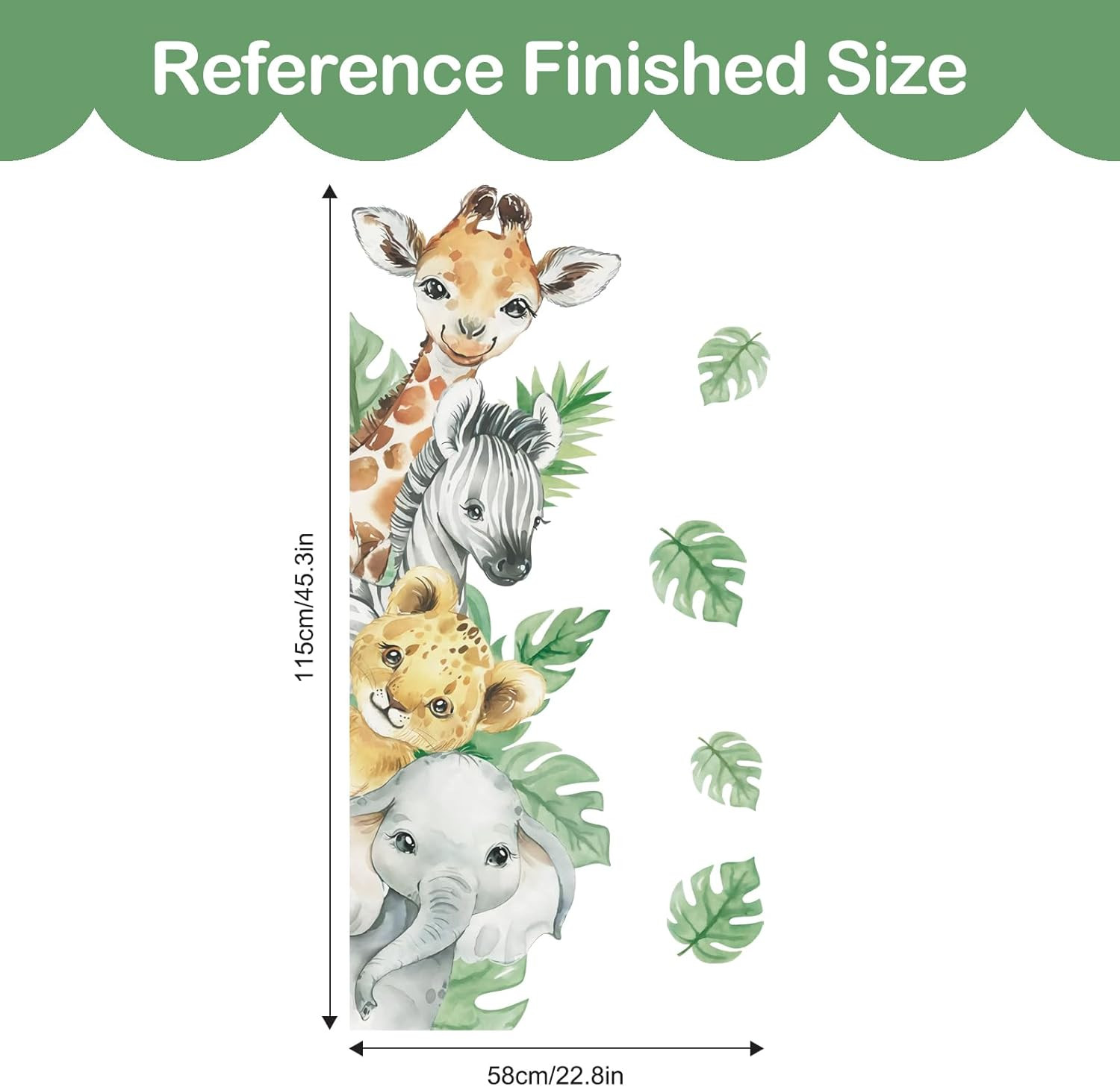 45× 23In Watercolor Jungle Animal Wall Stickers Forest Safari Animal Wall Decals