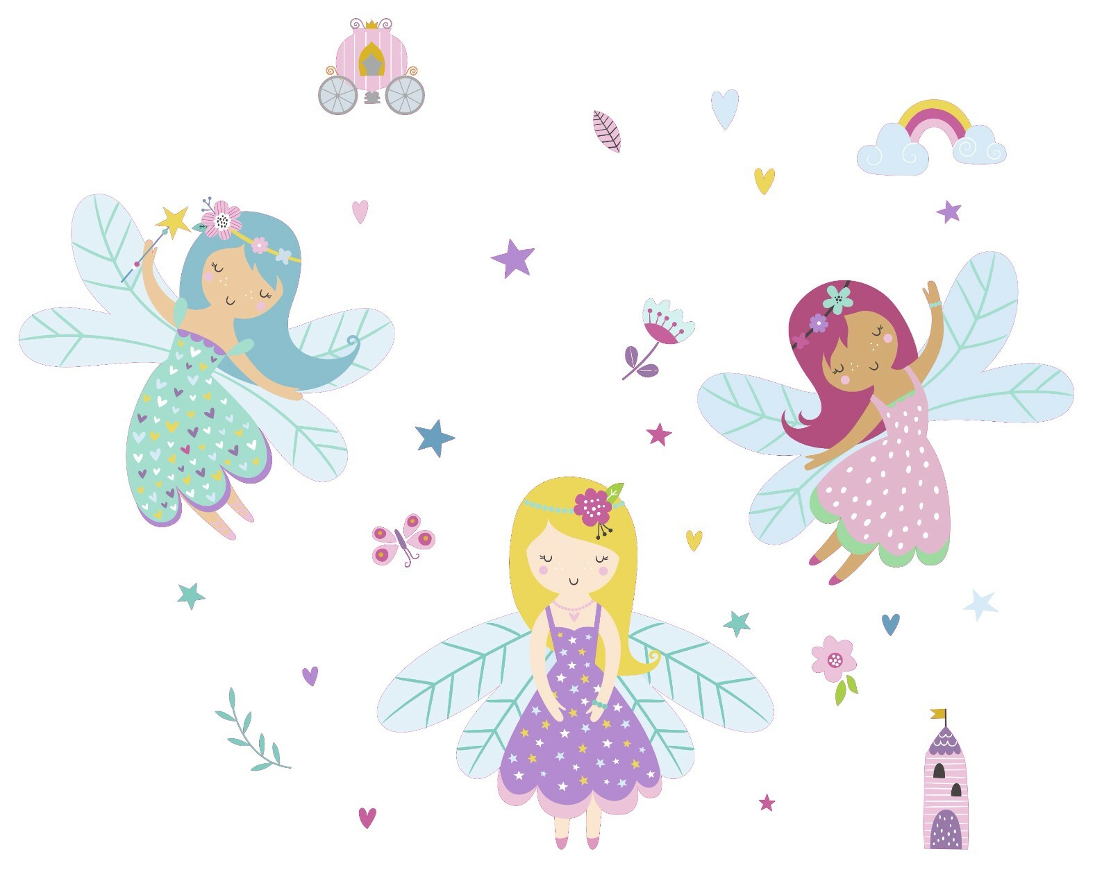 Kids Girls Bedroom Nursery Removable Fairies Decor Multicolored Vinyl Wall Decal
