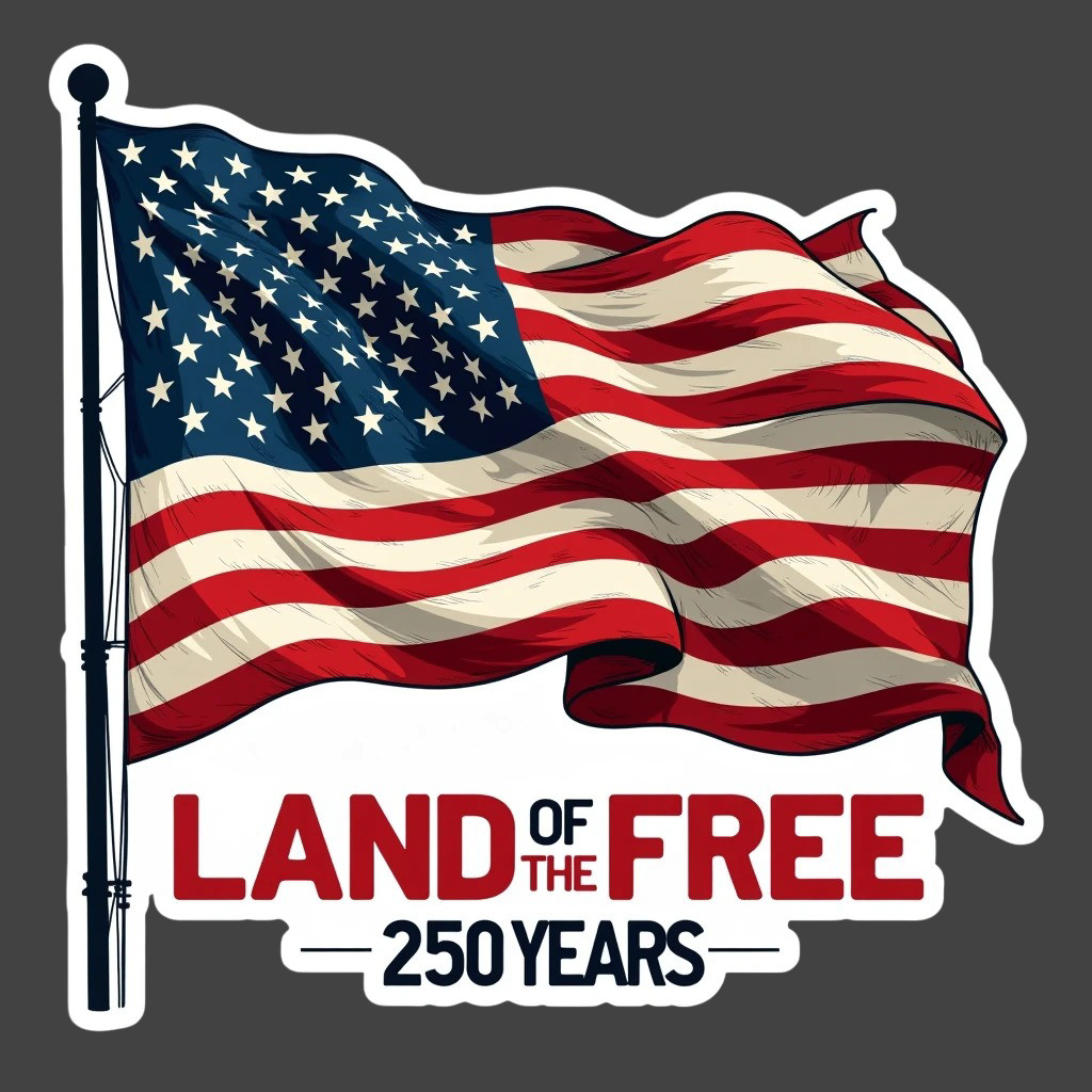 USA Flag Sticker Vinyl Decal Land of the Free 250 Years Patriotic Banner
